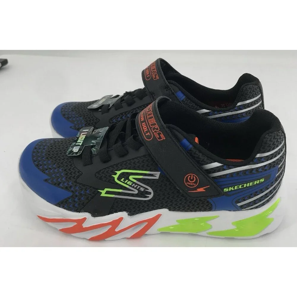 Skechers Boys Size 4‎ Flex-Glow Bolt Light-Up Black/Blue Sneaker Sports Lights